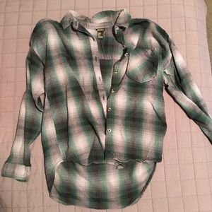 Green Gray Black Plaid Long Sleeve Shirt